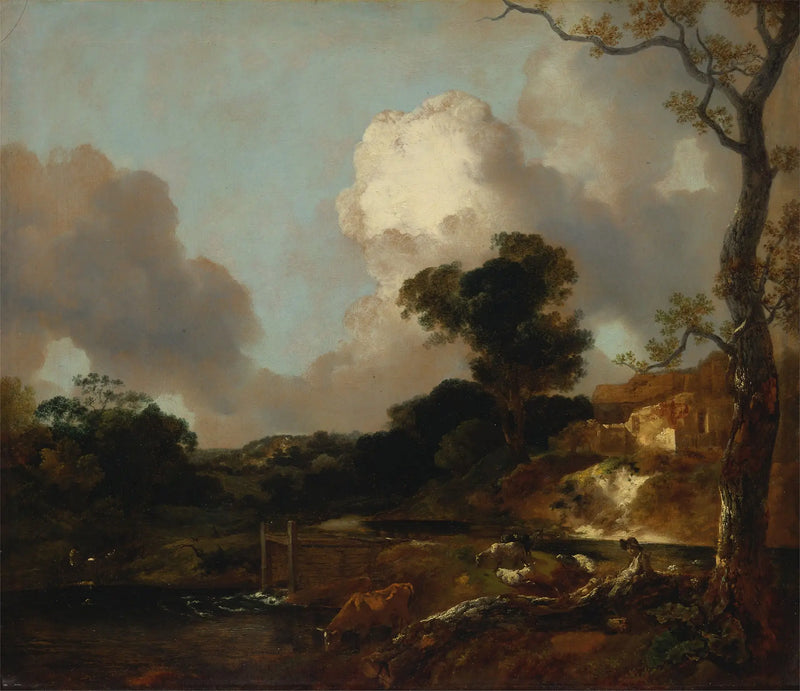Paisagem com riacho e represa - Thomas Gainsborough