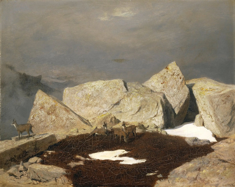 Paisagem de montanha com cabras-montês - Arnold Böcklin