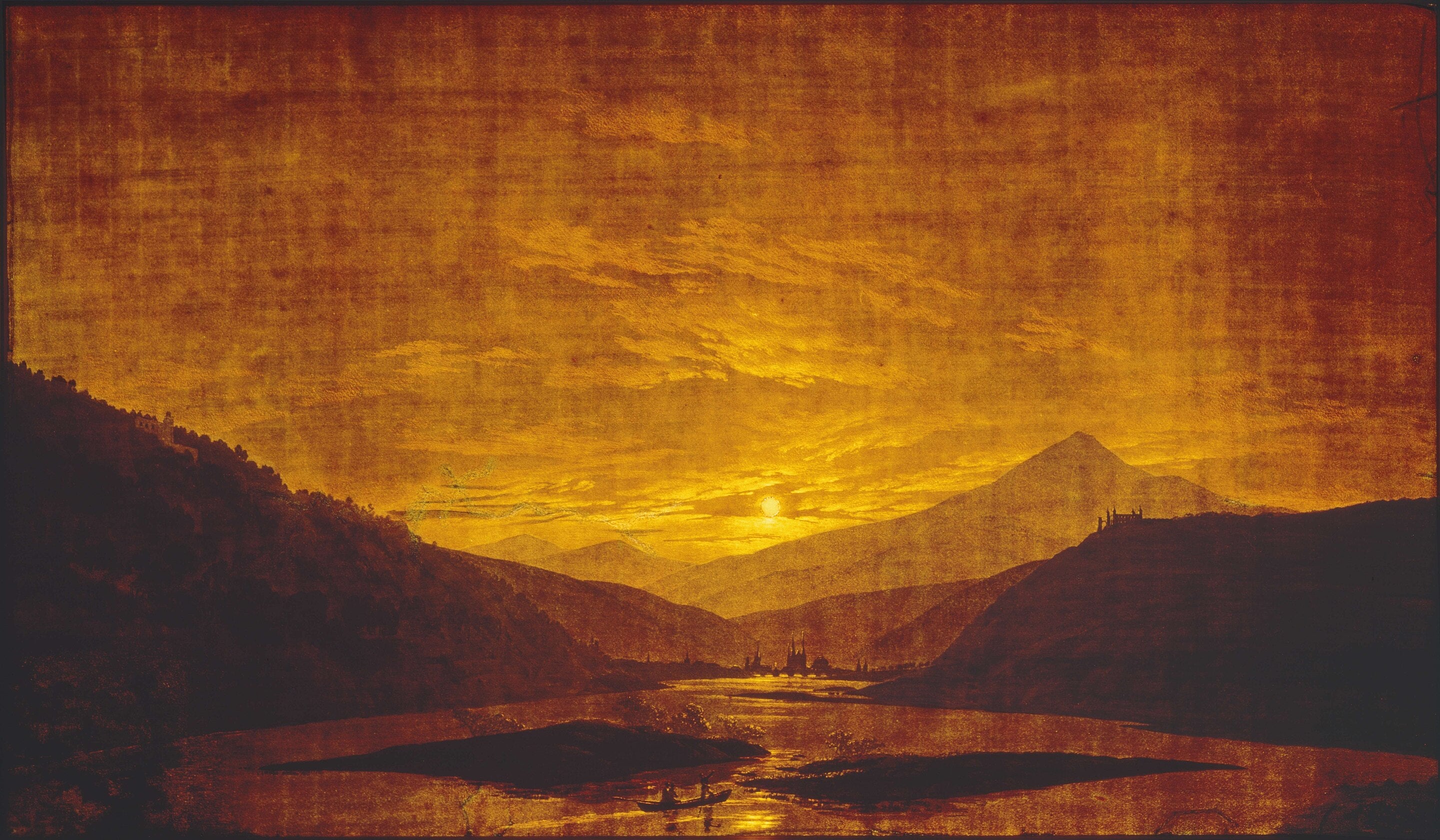 Paisagem de rio nas montanhas, à noite - Caspar David Friedrich