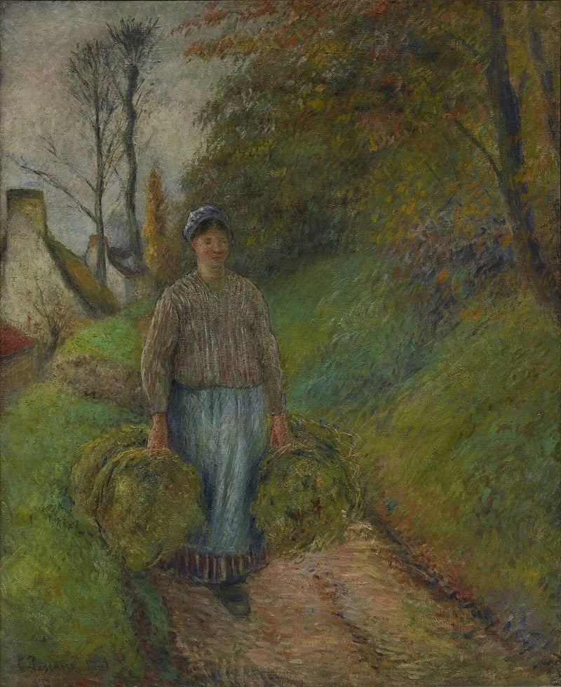 Camponesa carregando dois fardos de feno - Camille Pissarro