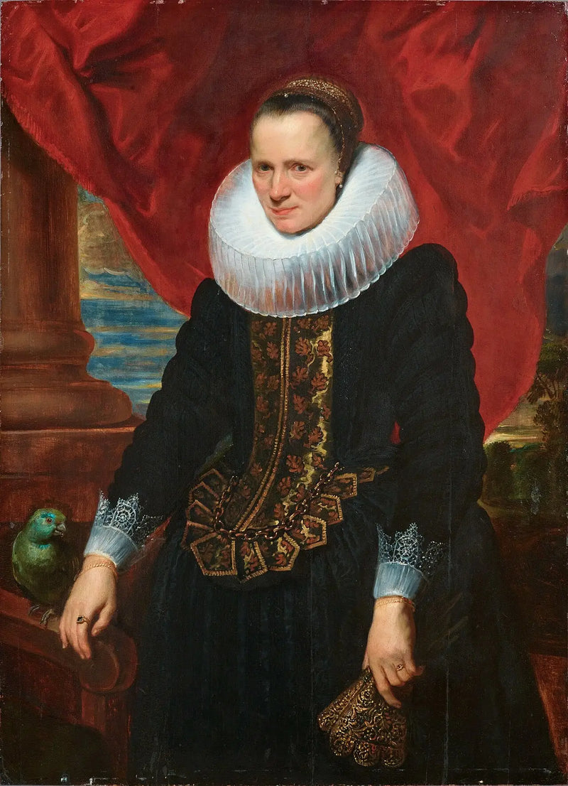 Retrato de uma mulher com um papagaio - Antoine van Dyck