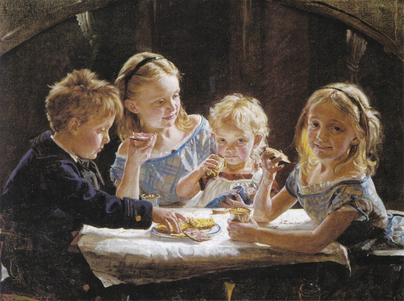 Quatro crianças almoçando. - Peder Severin Krøyer