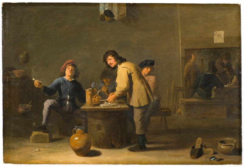 Cena de taberna com fumantes de cachimbo - David Teniers, o Jovem