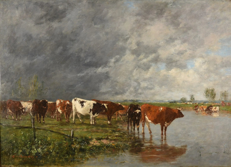 Rebanho bebendo - Eugène Boudin