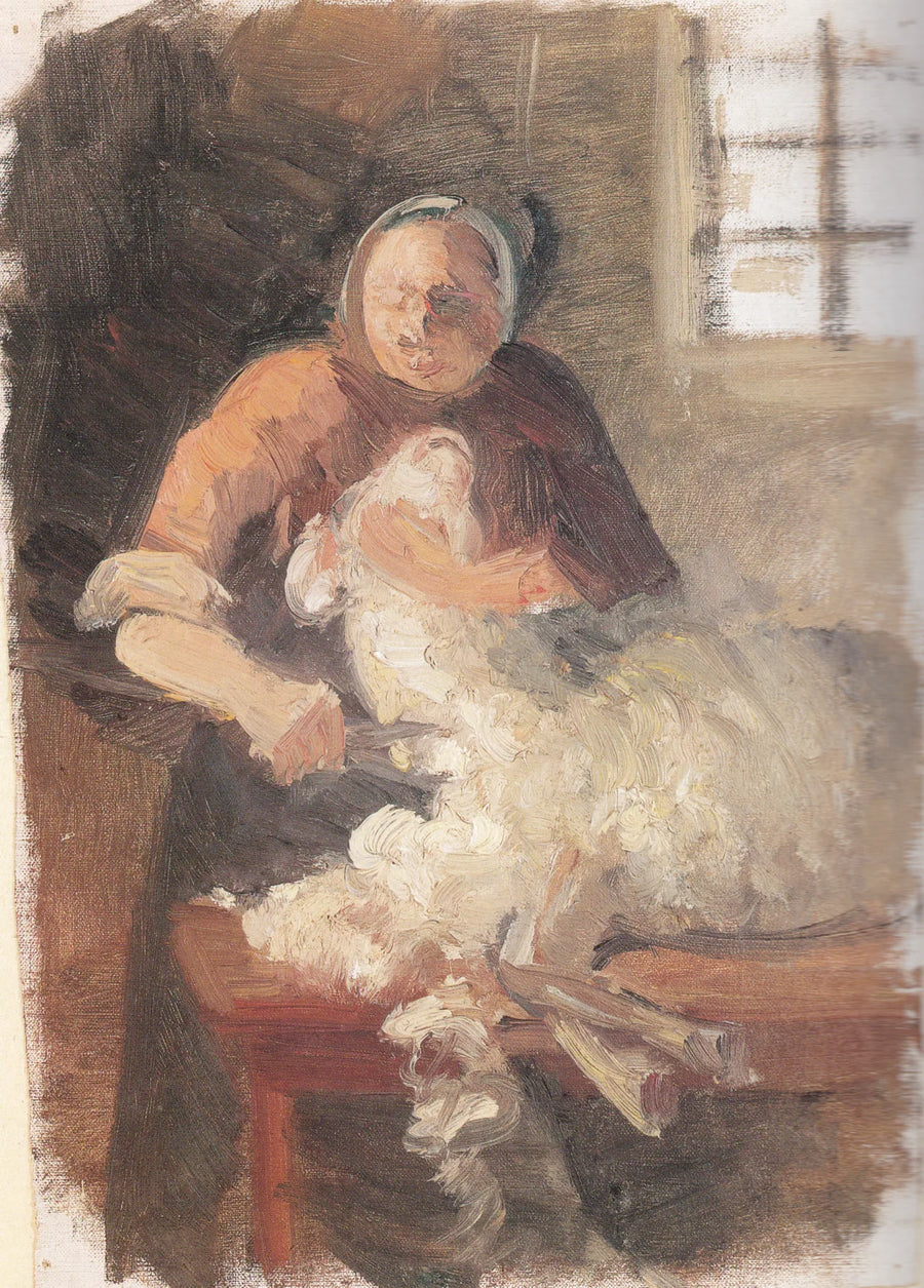 Uma mulher tosquia uma ovelha - Anna Ancher