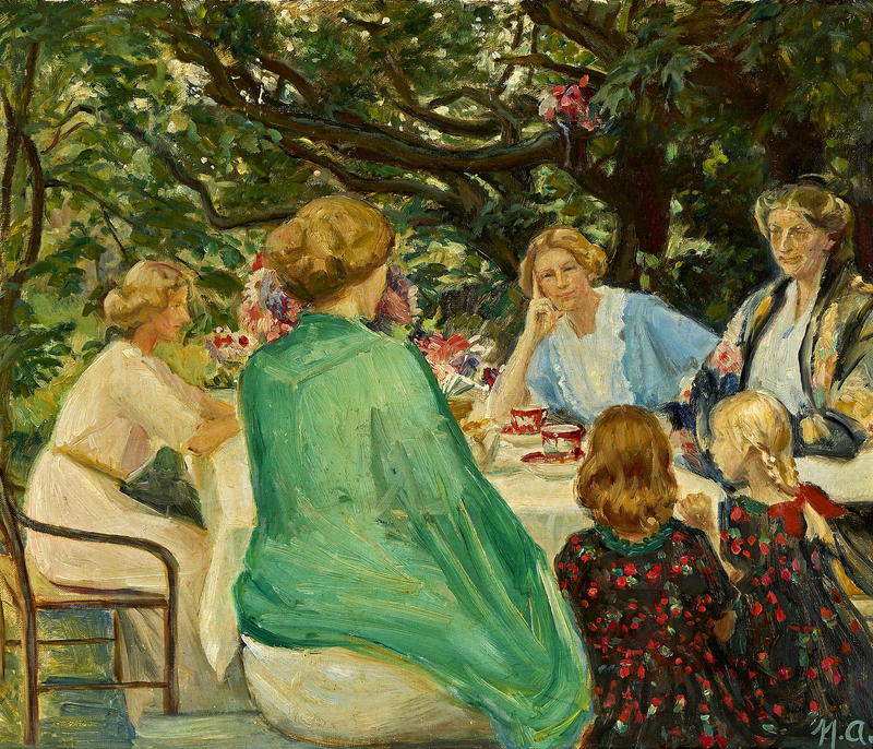 Une fête autour d'un café dans un jardin à Skagen par une journée d'été. - Michael Peter Ancher
