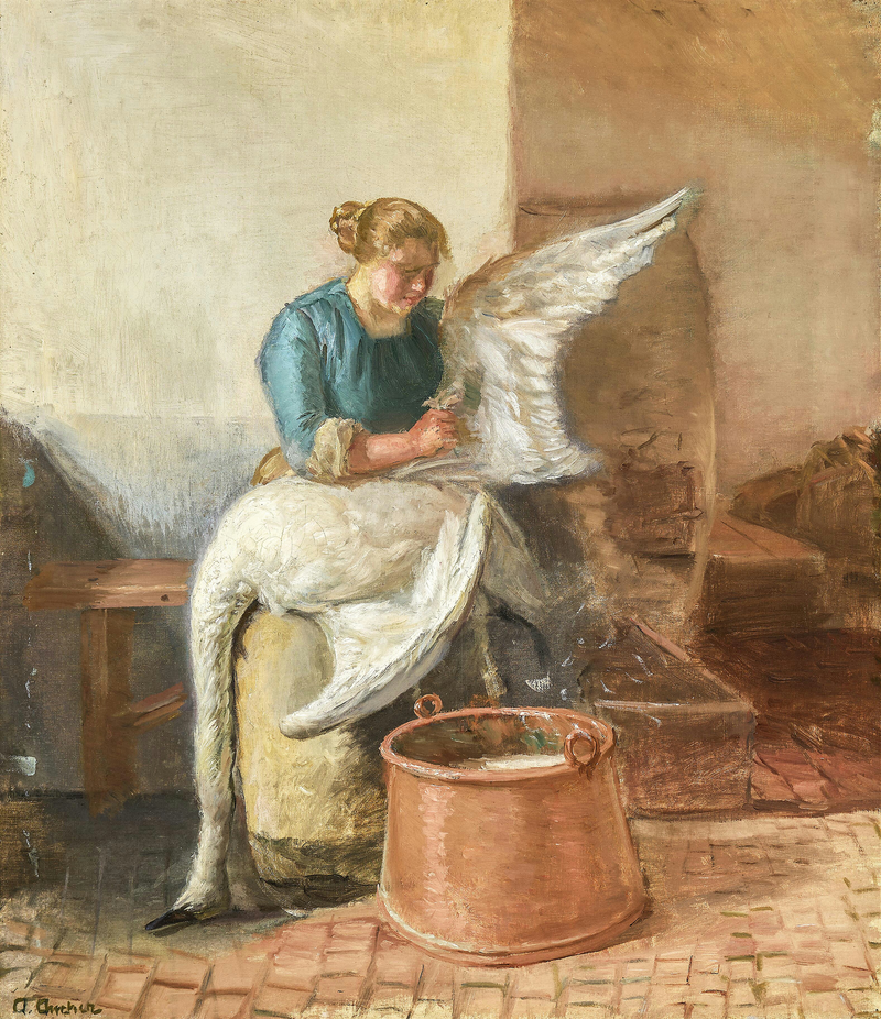 Uma jovem mulher esfolando um cisne. - Anna Ancher