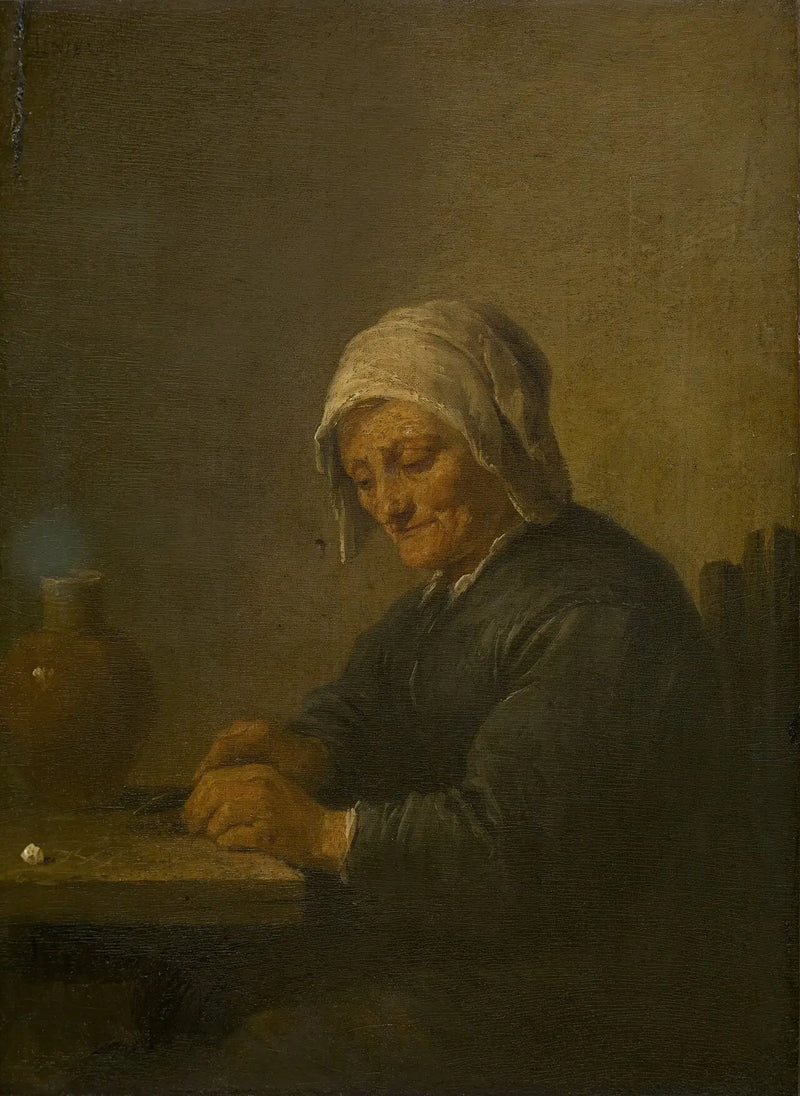 Uma idosa cortando tabaco - David Teniers o Jovem
