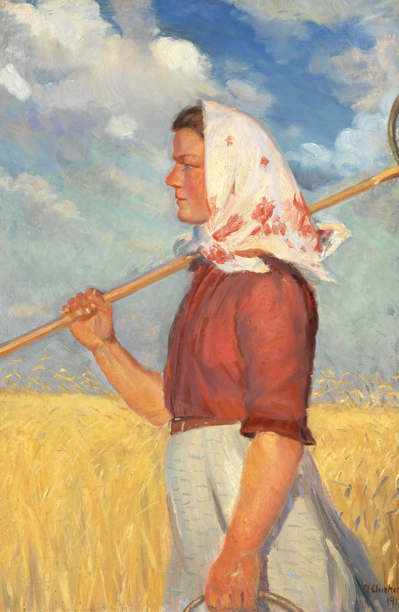 Um jovem trabalhador agrícola diante de um campo de milho - Anna Ancher
