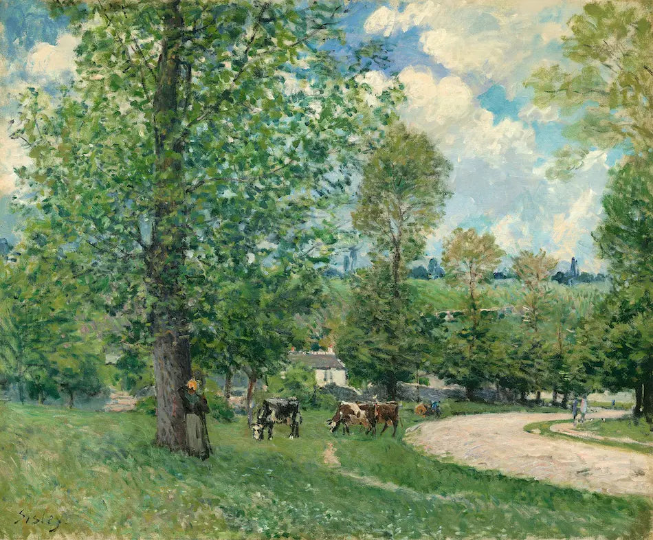 Reproduction du tableau « Vaches au pâturage, Louveciennes - Alfred Sisley » par Alpha Reproduction en peinture à l’huile