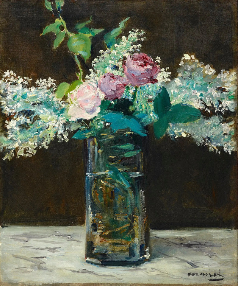 Vaso com lilás branco e rosas - Édouard Manet