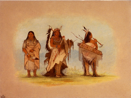 Chef d'Omaha, sa femme et un guerrier - George Catlin