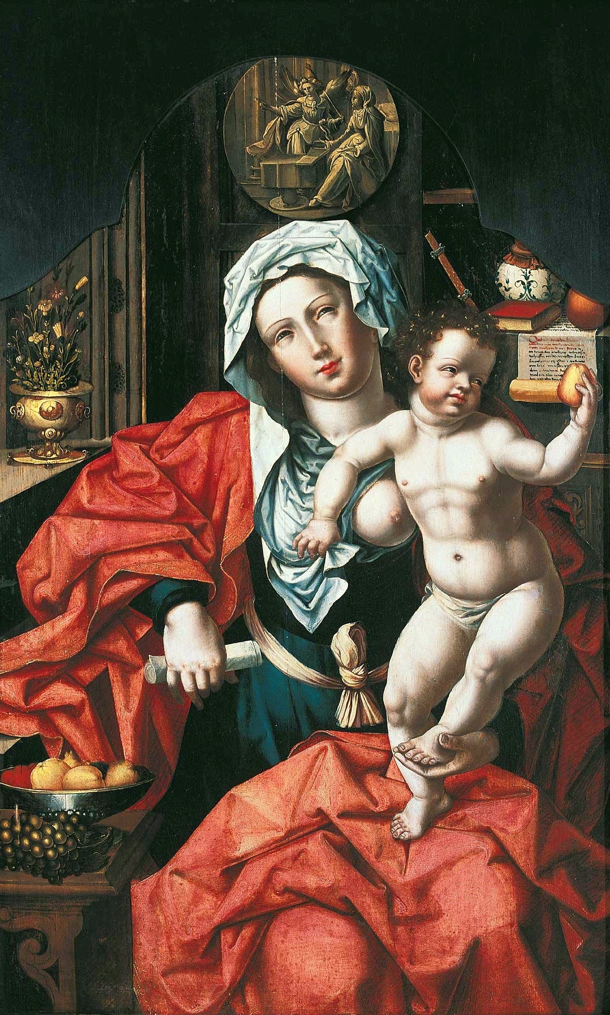 Vierge à l'Enfant tenant une poire. - Bernard van Orley