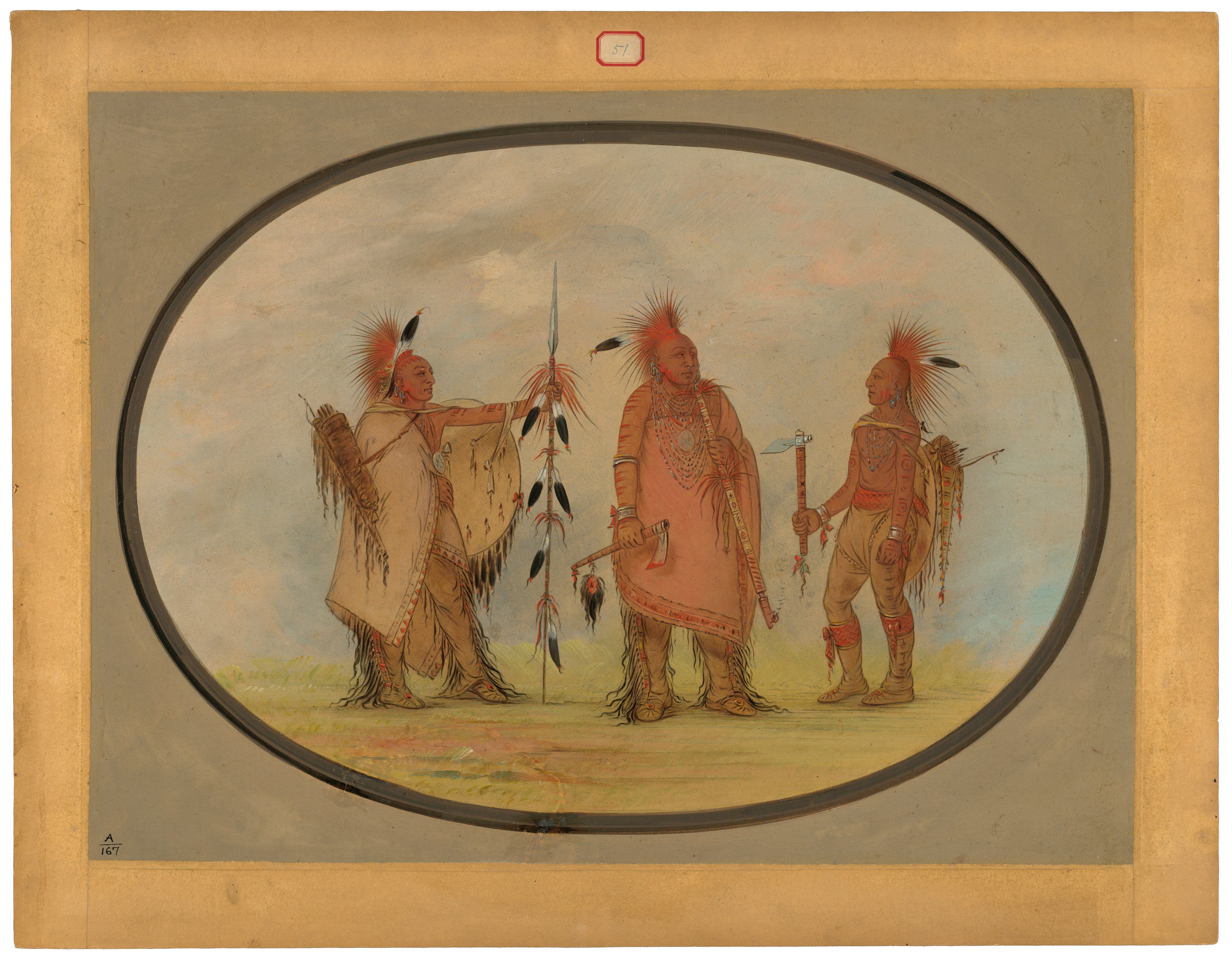 Chef Osage avec deux guerriers - George Catlin
