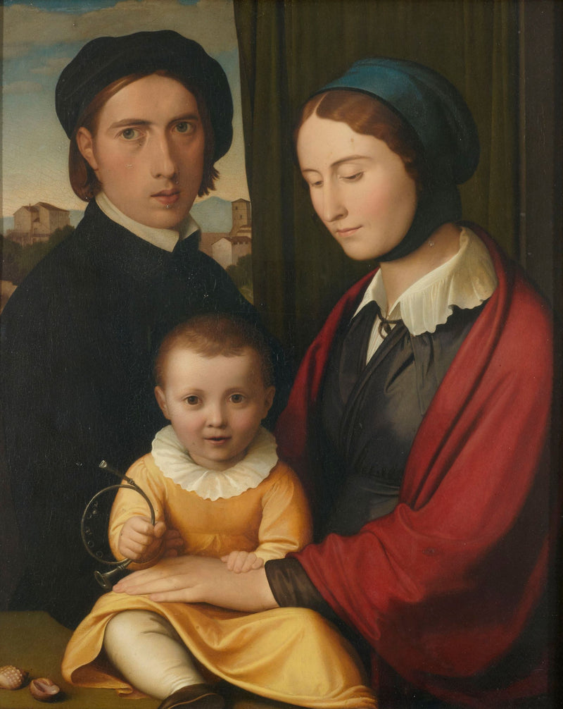 Auto-retrato do artista com sua esposa e seu filho Alfons - Johann Friedrich Overbeck