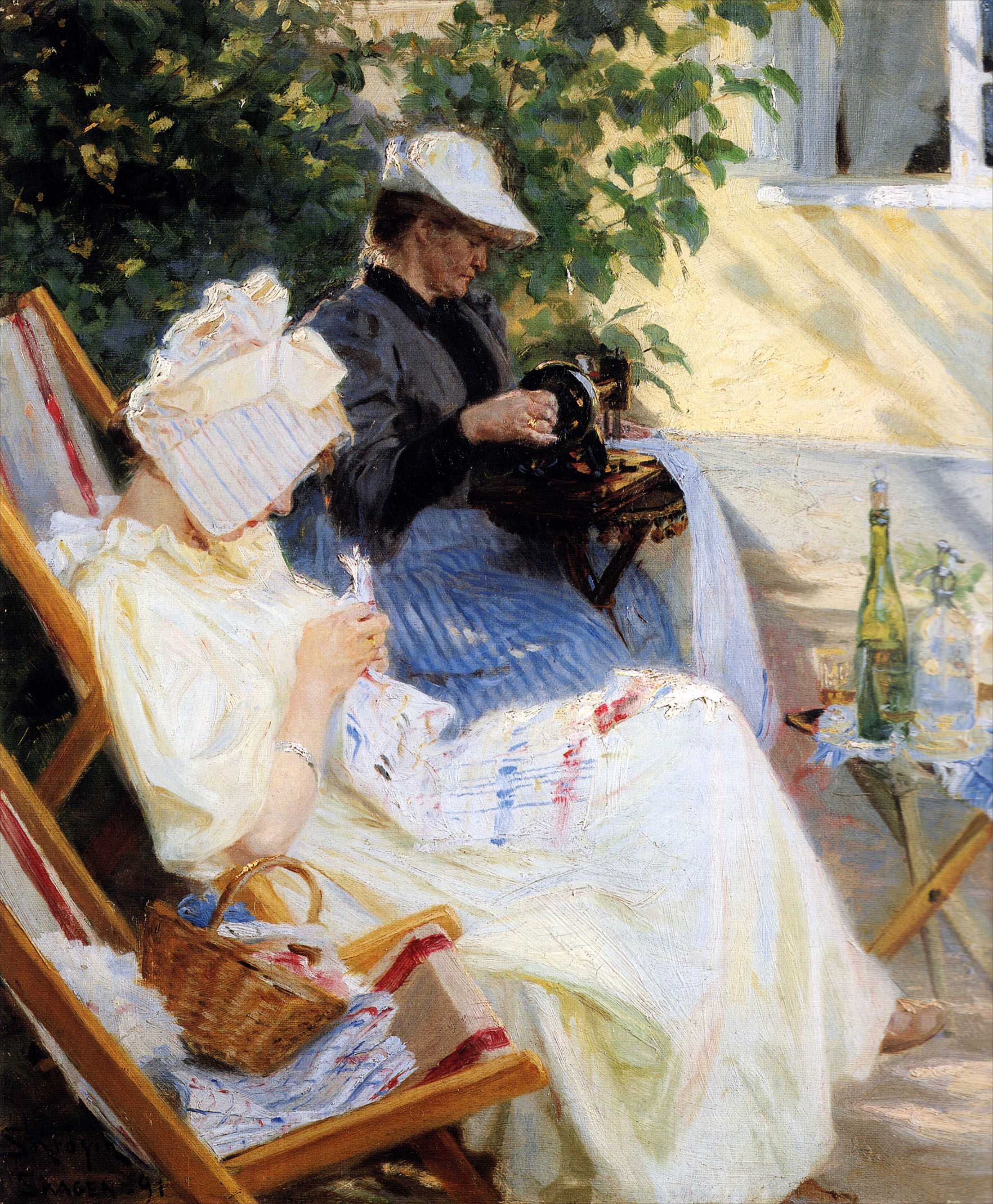 Duas damas no jardim. Marie Krøyer e sua mãe. Skagen - Peder Severin Krøyer