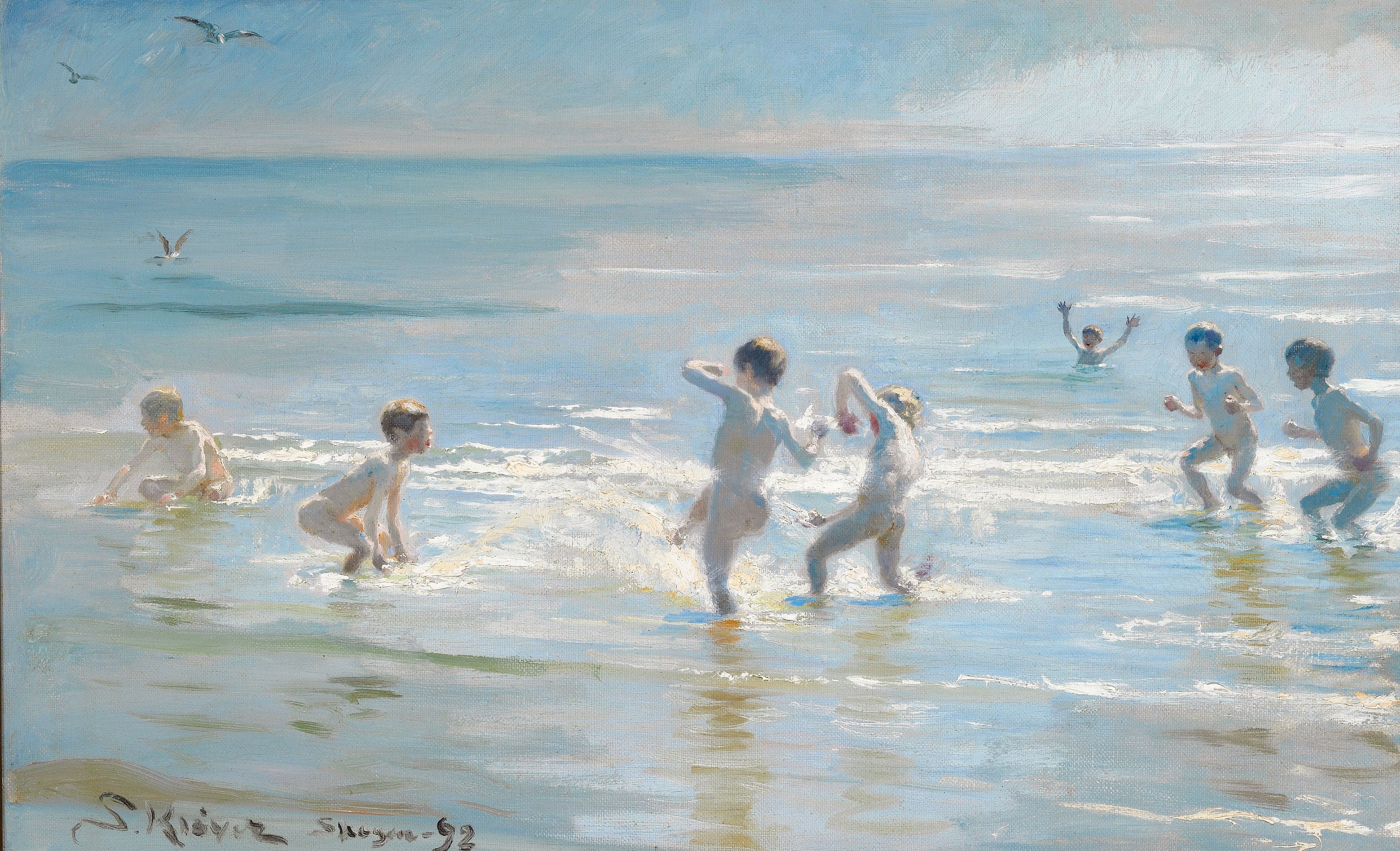Meninos se banhando em uma noite de verão na praia de Skagen - Peder Severin Krøyer
