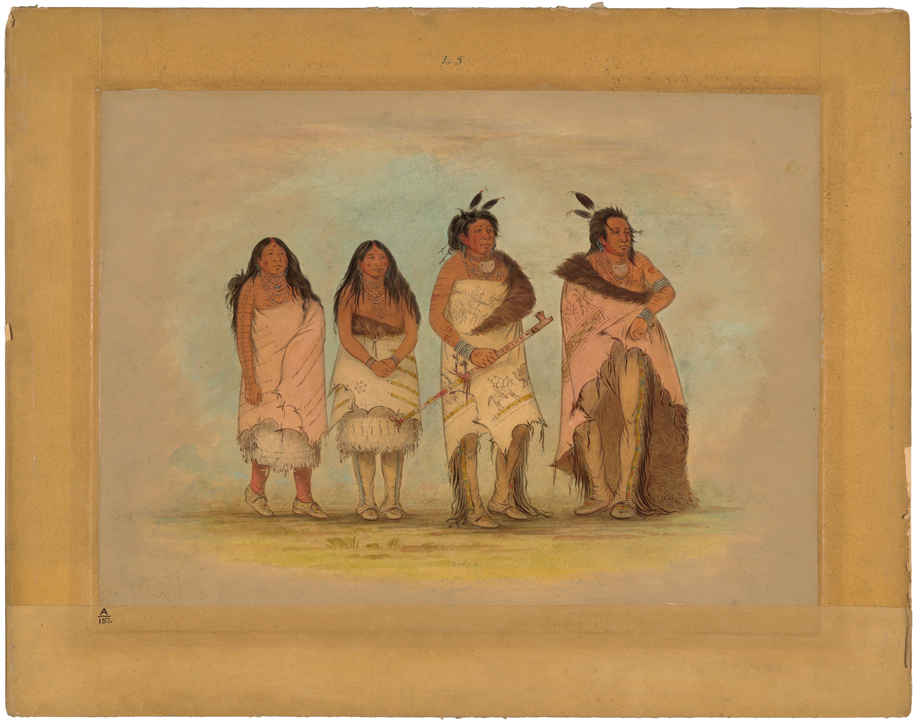 Chef Pawneepict, deux filles et un guerrier - George Catlin