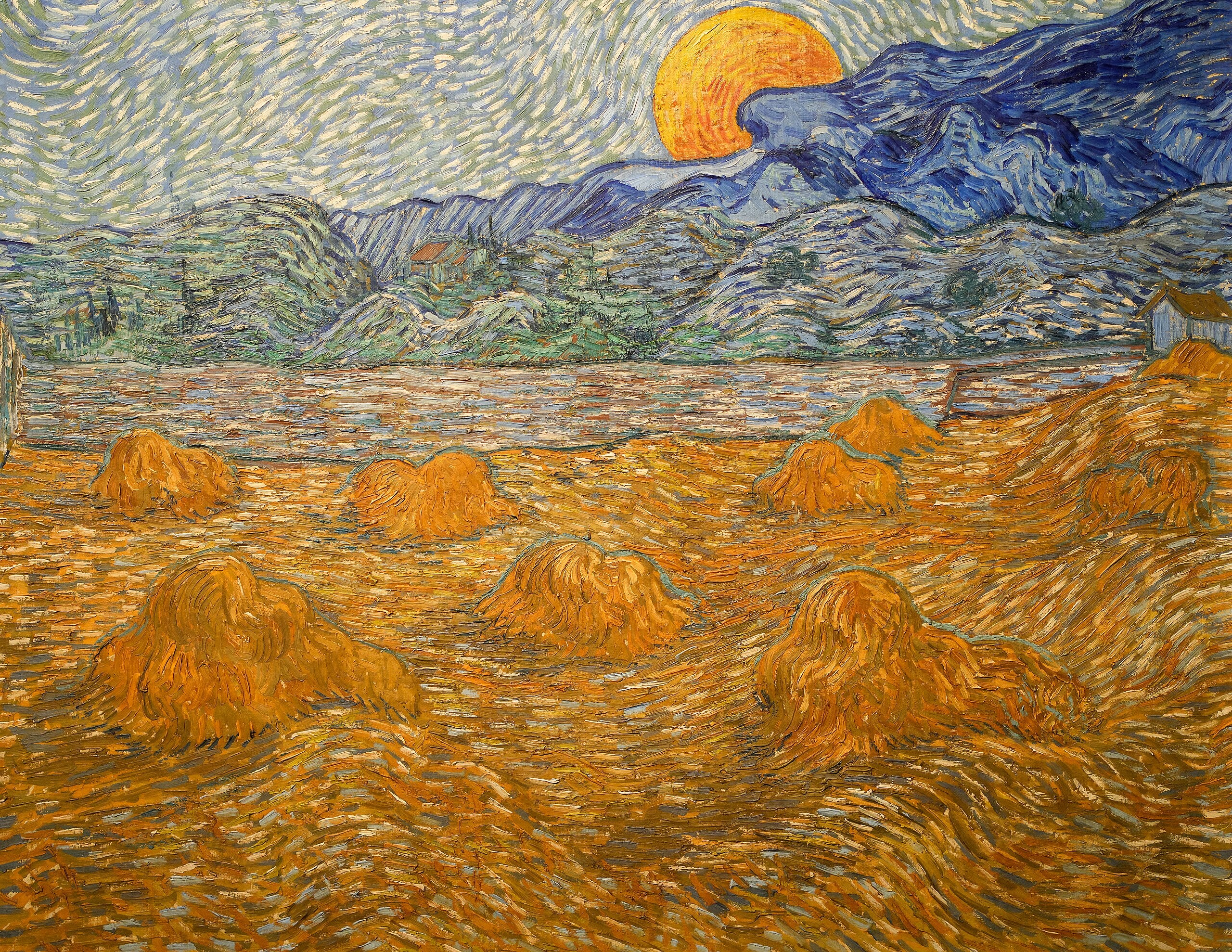 Paisagem com feixes de trigo e lua crescente - Vincent van Gogh