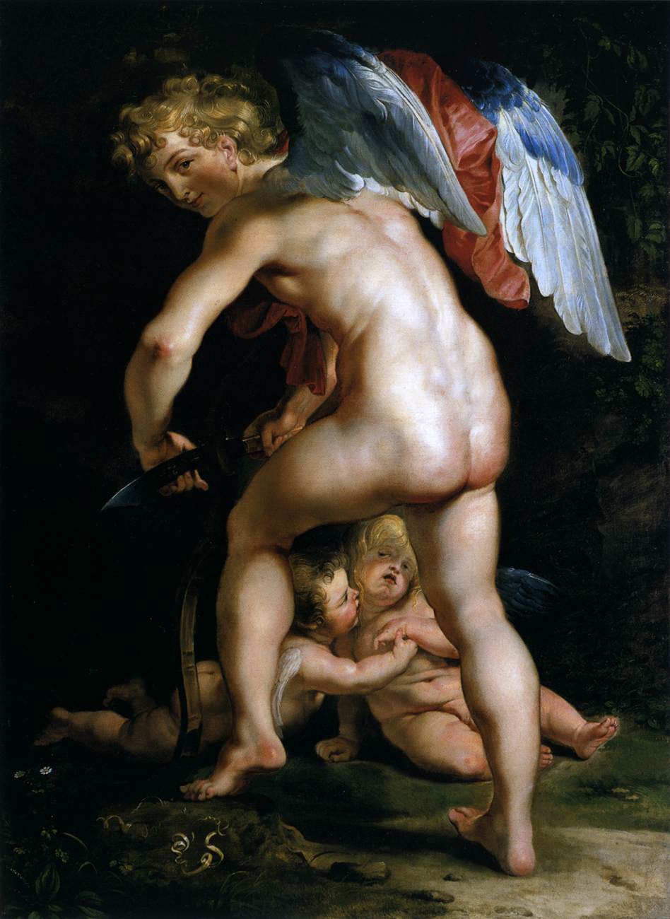 Cupido (Eros) esculpe o arco - Peter Paul Rubens