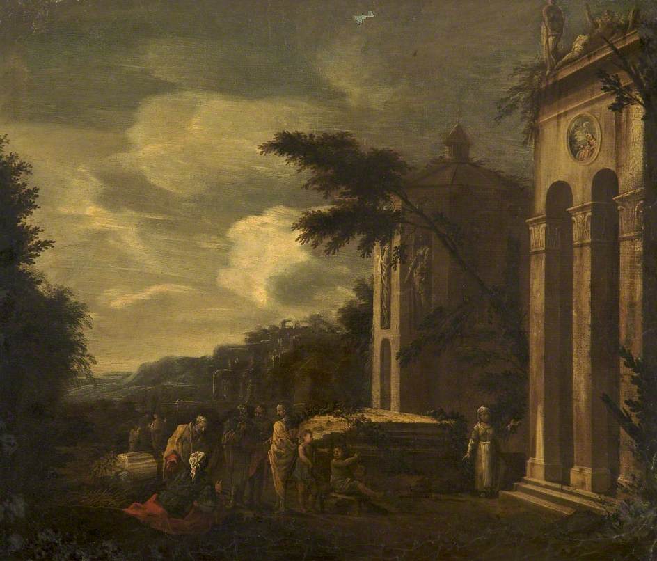 Personnages près des ruines classiques - Pier Francesco Mola image 1 reproduction artisanale de tableau