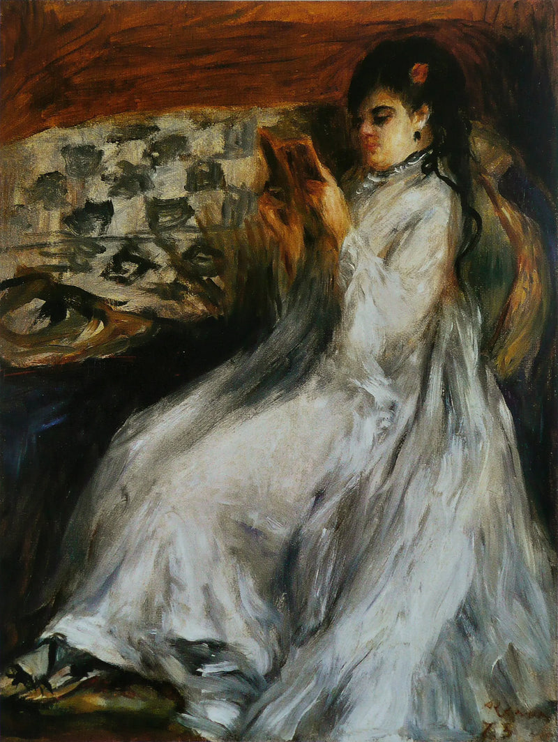 Jovem mulher de branco lendo - Pierre-Auguste Renoir