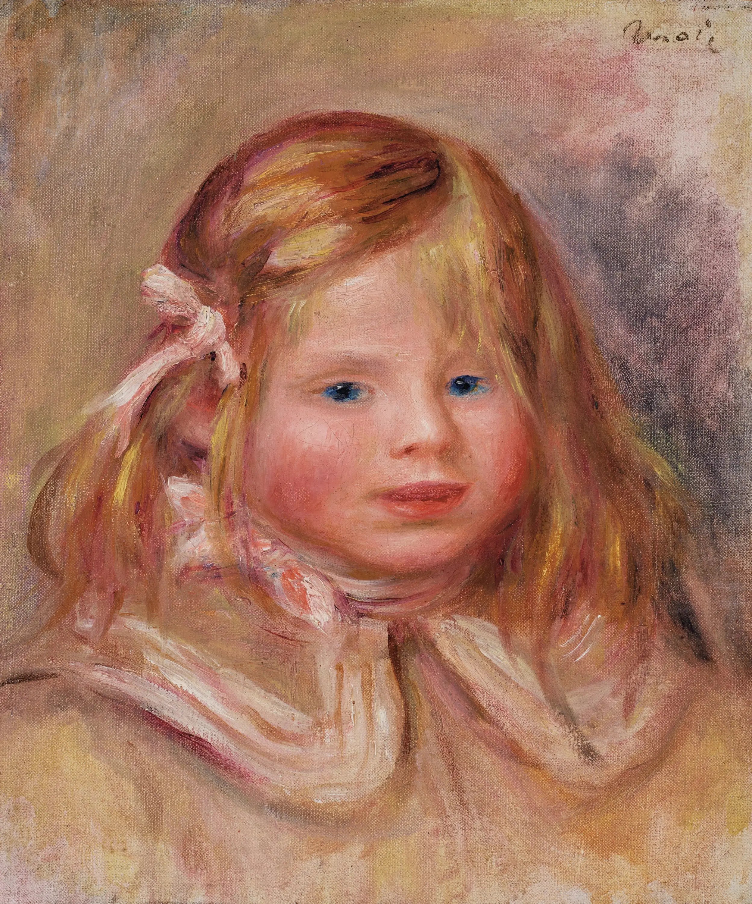 Reproduction du tableau « Coco au ruban rose - Pierre-Auguste Renoir » par Alpha Reproduction en peinture à l’huile