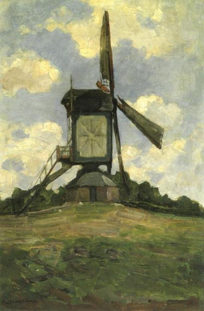 Reproduction du tableau « Moulin à poste à Heeswijk, vue latérale - Piet Mondrian » par Alpha Reproduction en peinture à l’huile