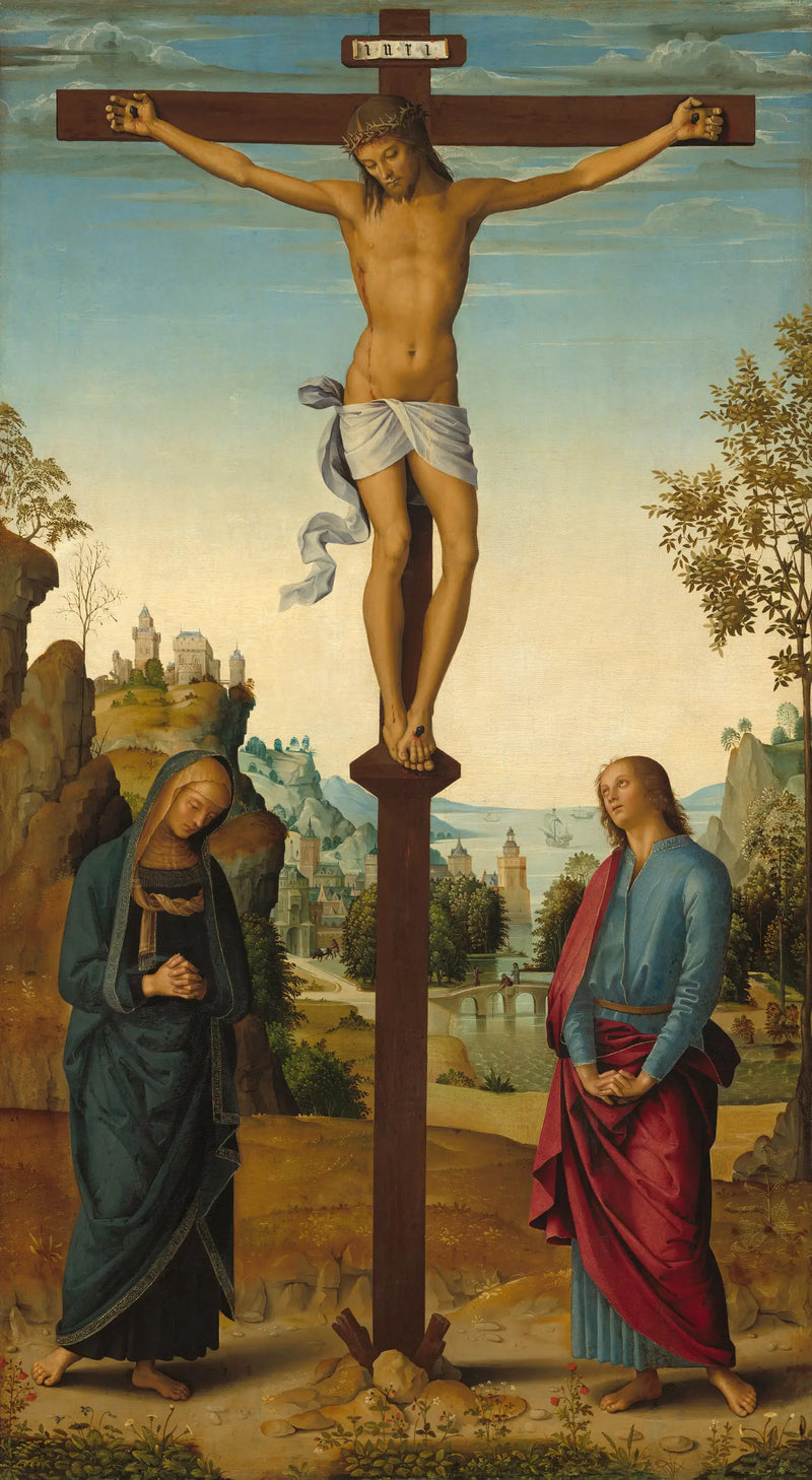 A Crucificação com a Virgem, São João, São Jerônimo e Santa Maria Madalena [painel do meio] - Pietro Perugino