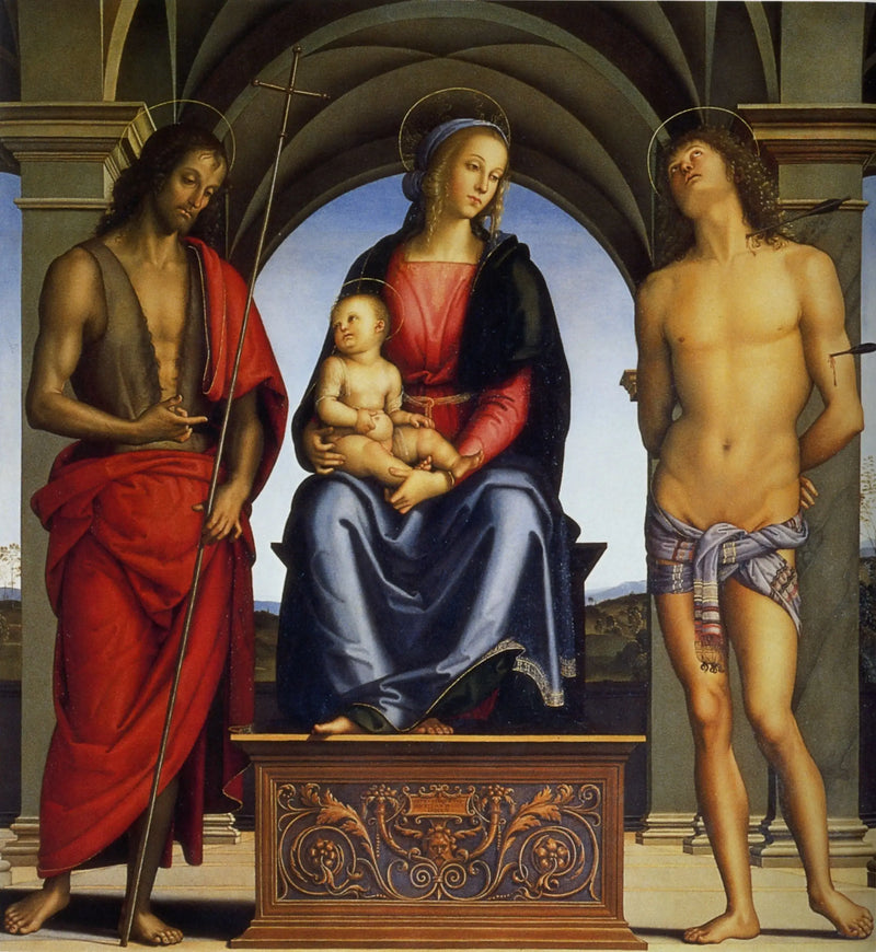 A Virgem com o Menino entre os santos João Batista e Sebastião - Pietro Perugino
