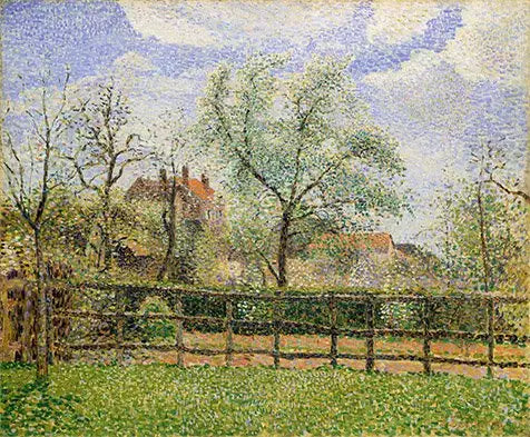 Pereiras em flor em Eragny, manhã - Camille Pissarro