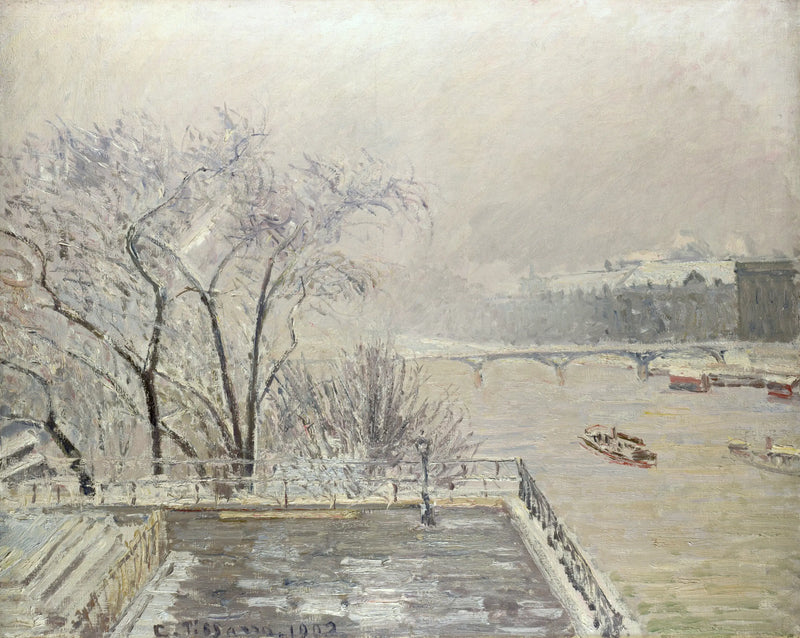 O Louvre, Manhã, Efeito de Neve (Segunda Série) - Camille Pissarro