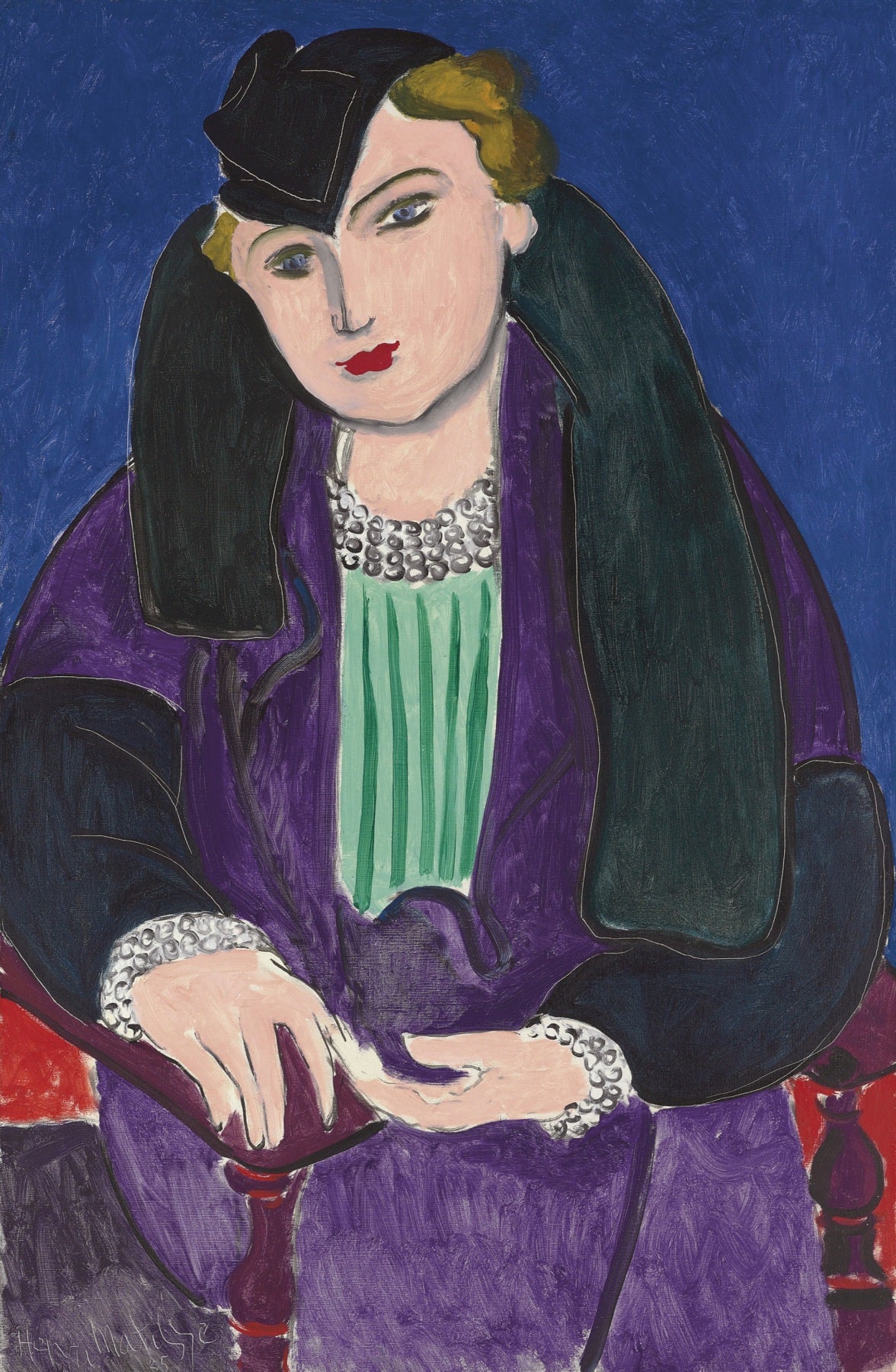 Reproduction du tableau « Portrait au manteau bleu - Henri Matisse » par Alpha Reproduction en peinture à l’huile