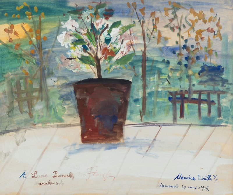 Pot de fleurs sur un fond de paysage (1935) - Maurice Utrillo