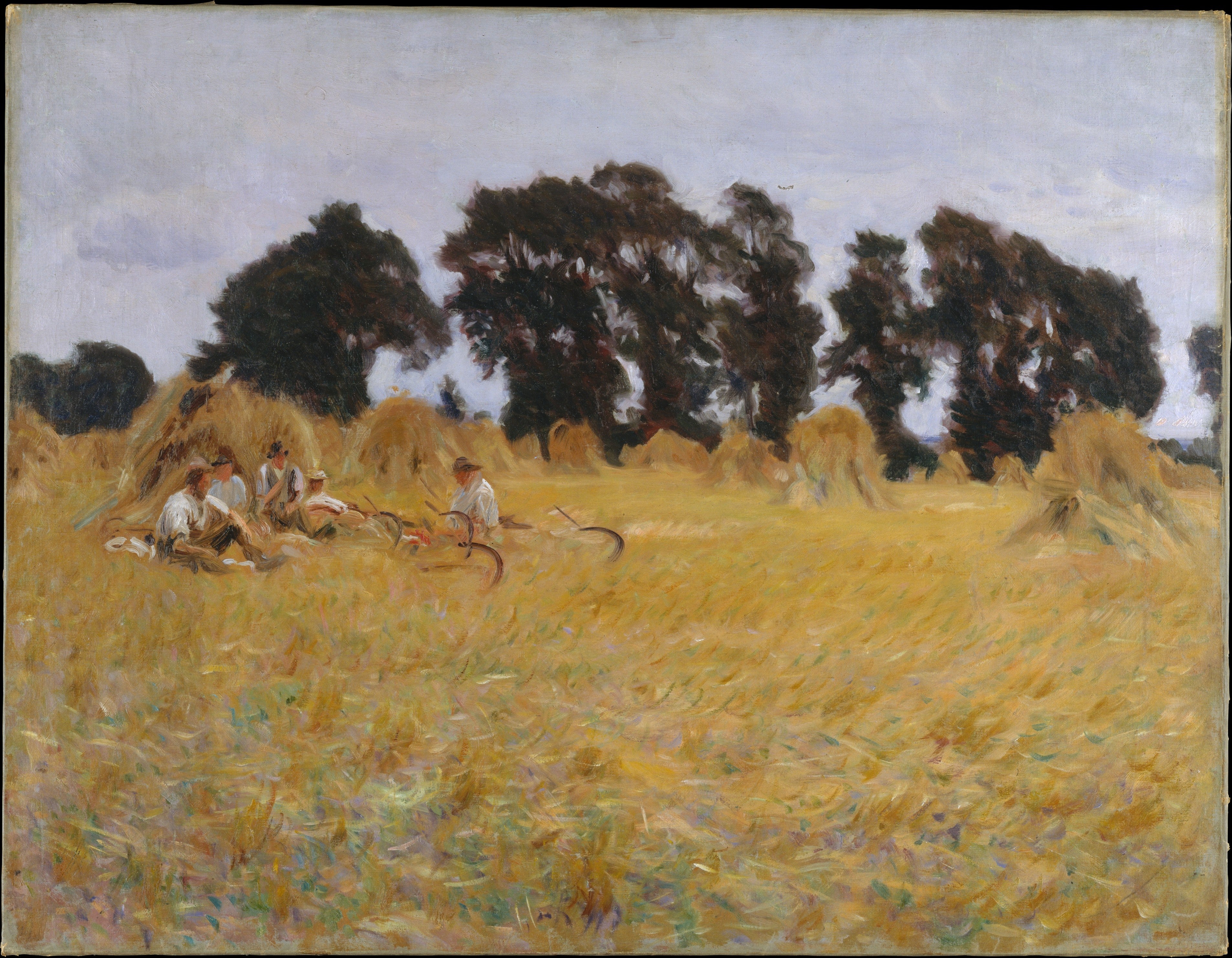 Reproduction du tableau « Des moissonneurs se reposent dans un champ de blé - John Singer Sargent » par Alpha Reproduction en peinture à l’huile