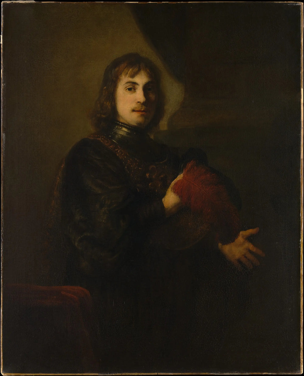 Reproduction du tableau « Portrait d'un homme avec une cuirasse et un chapeau à plumes - Rembrandt » par Alpha Reproduction en peinture à l’huile