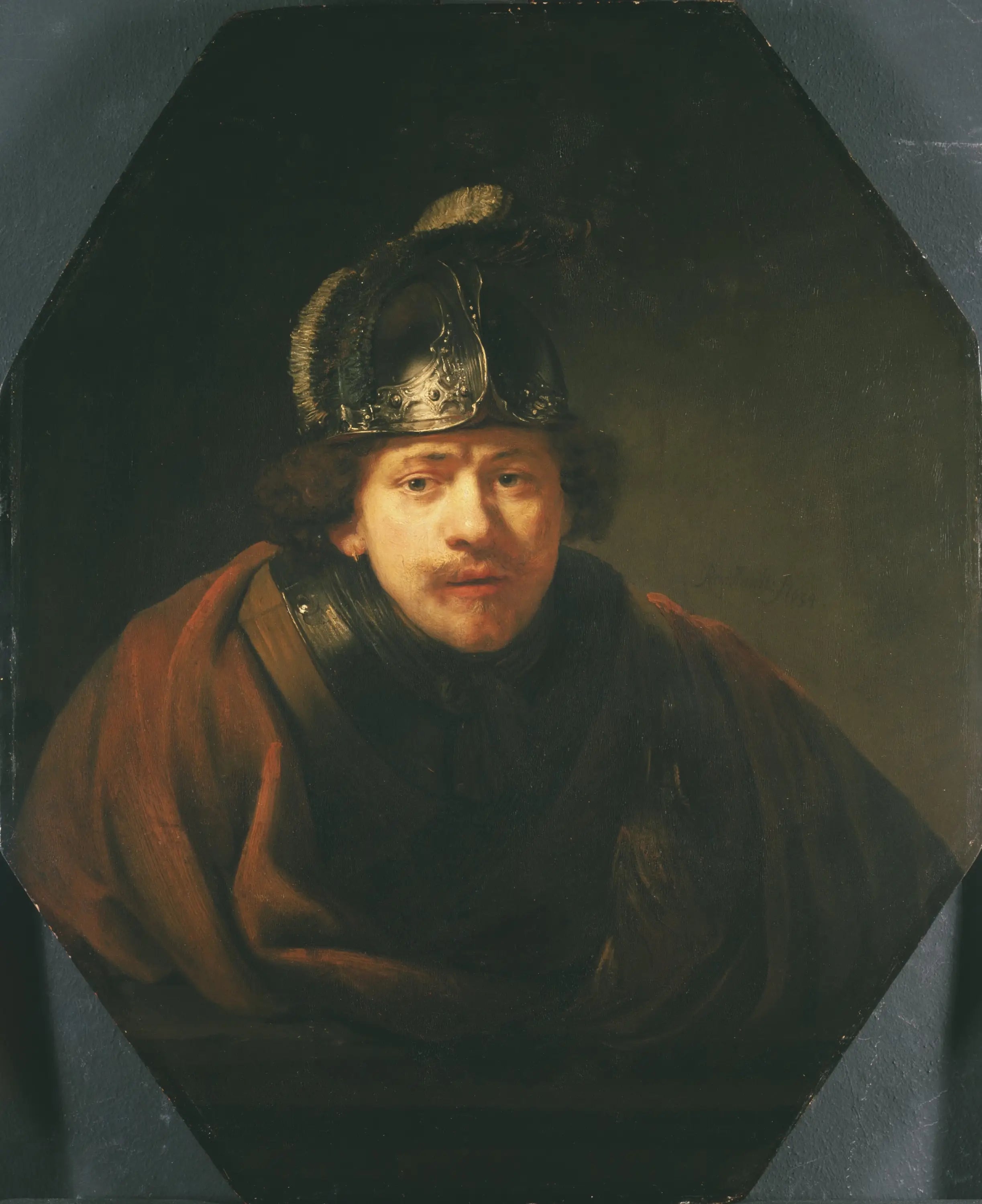 Reproduction du tableau « Autoportrait au casque - Rembrandt » par Alpha Reproduction en peinture à l’huile