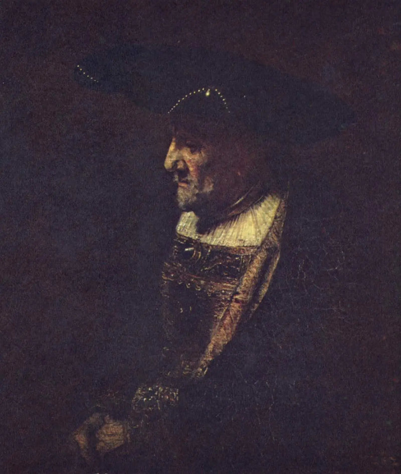 Homem com um chapéu decorado com pérolas - Rembrandt