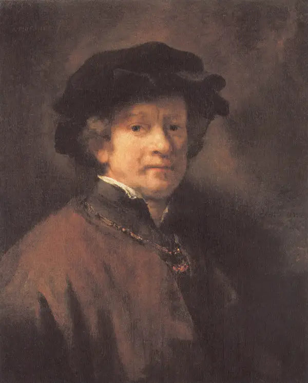 Autorretrato com boina preta e corrente de ouro - Rembrandt