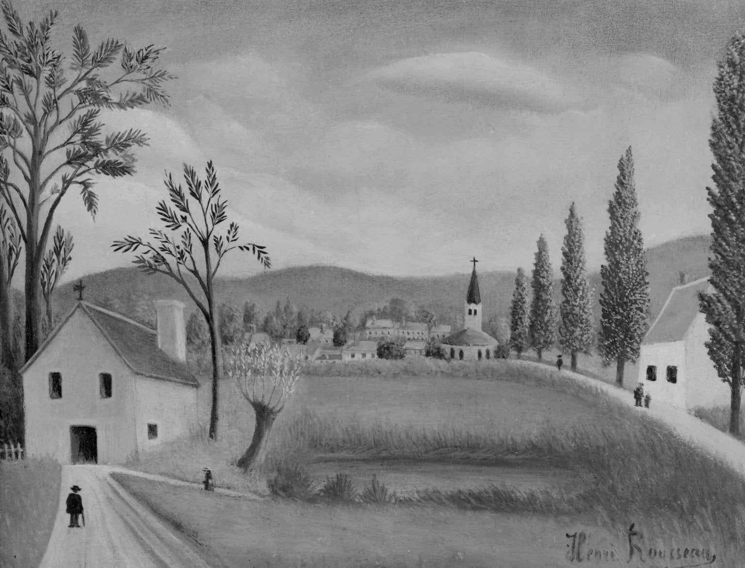 Paysage de village avec personnages - Henri Rousseau