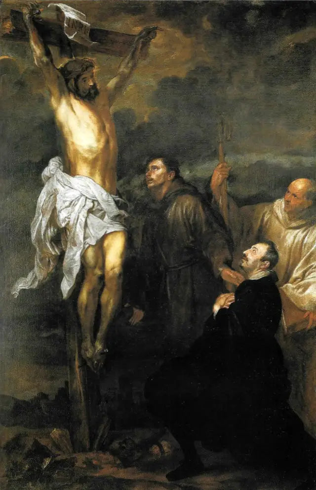 O Cristo crucificado adorado por Francesco Orero, os santos Francisco e Bernardo - Antoine van Dyck