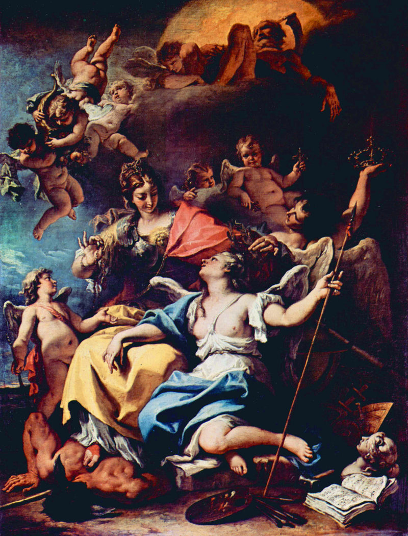 Allegoria da França na figura de Minerva pisando na Ignorância e coroando a Virtude - Sebastiano Ricci