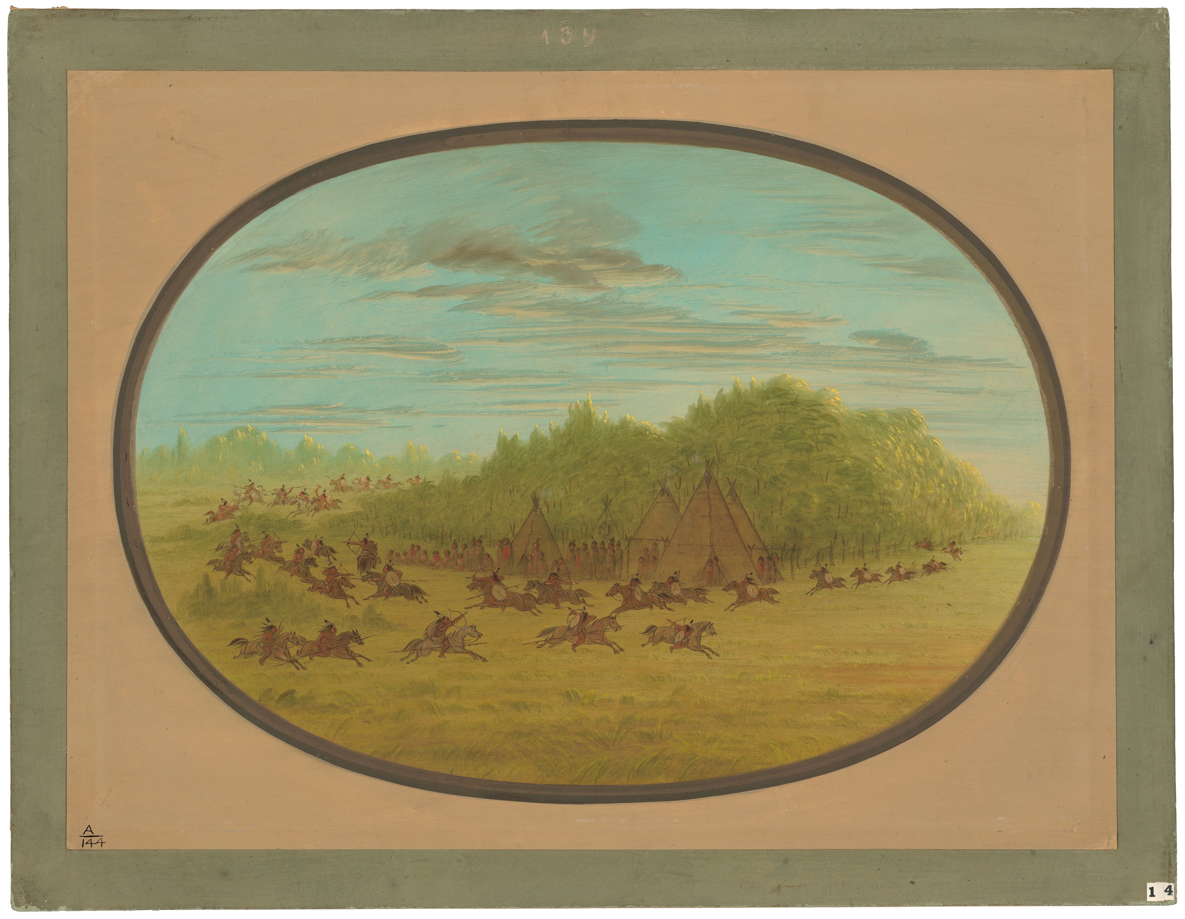 Combat simulé des Camanchees - George Catlin