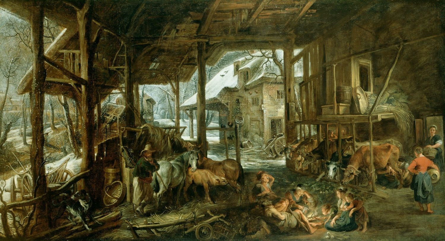 Hiver : L'intérieur d'une grange - Peter Paul Rubens
