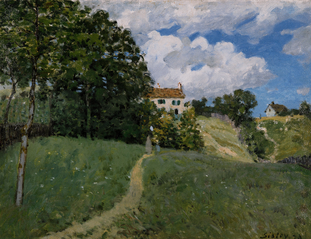 Reproduction du tableau « Paysage avec maisons - Alfred Sisley » par Alpha Reproduction en peinture à l’huile