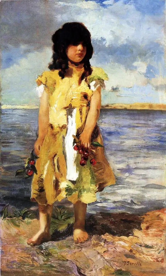 Uma pequena cigana com cerejas (Uma garota na praia). - Joaquín Sorolla