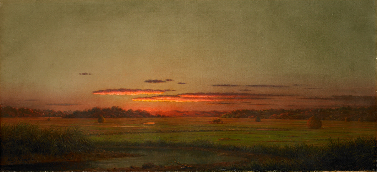 Coucher de soleil, chariot à foin au loin - Martin Johnson Heade