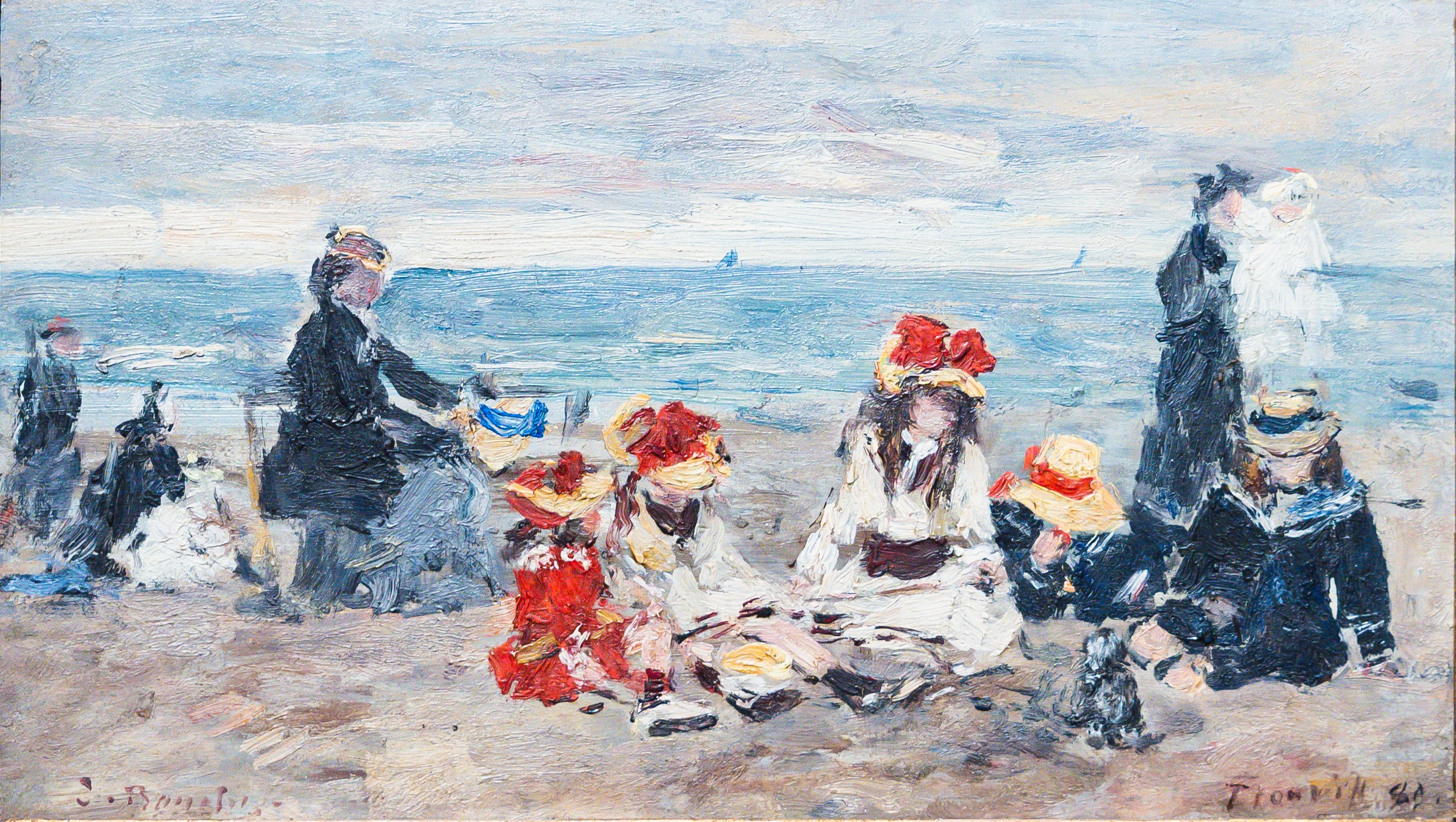 Reproduction du tableau « Sur la plage de Trouville - Eugène Boudin » par Alpha Reproduction en peinture à l’huile