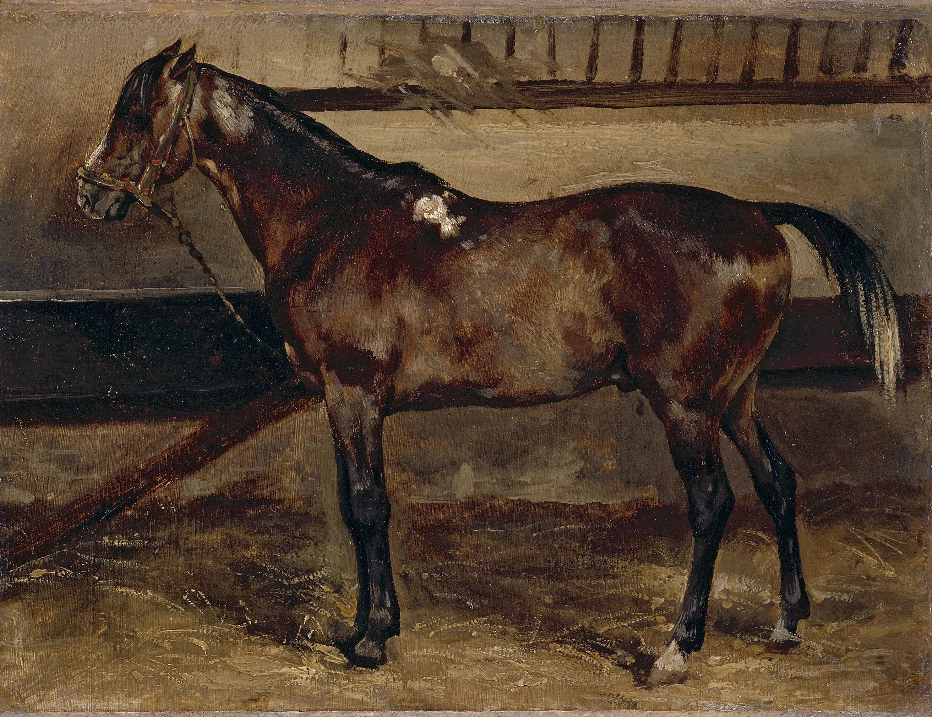 Reproduction du tableau « Cheval brun à l'écurie - Théodore Géricault » par Alpha Reproduction en peinture à l’huile
