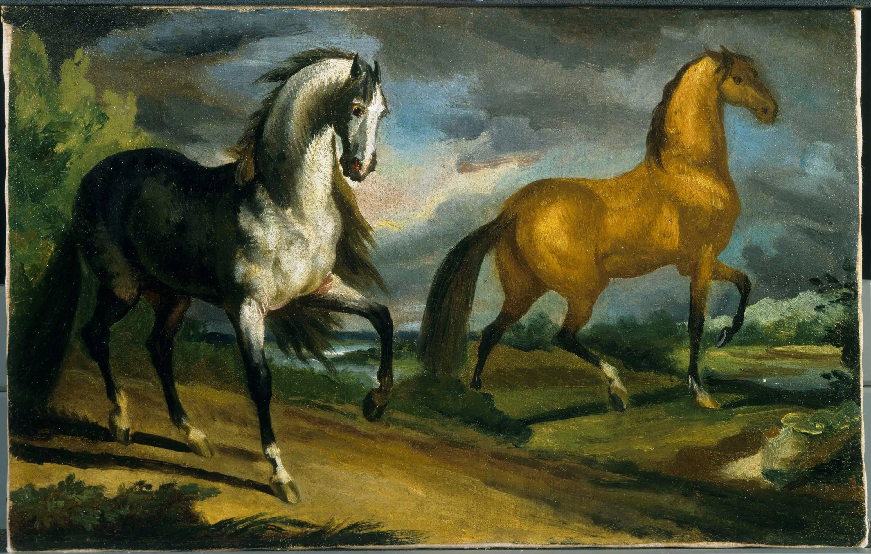 Reproduction du tableau « Deux chevaux - Théodore Géricault » par Alpha Reproduction en peinture à l’huile